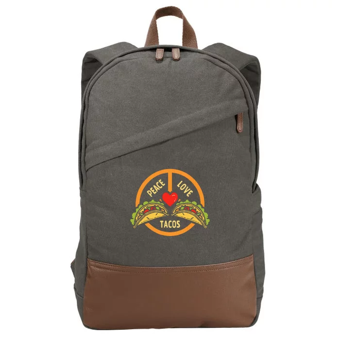 Peace Love Tacos Cinco De Mayo Mexican Fiesta Hippie Heart Cotton Canvas Backpack