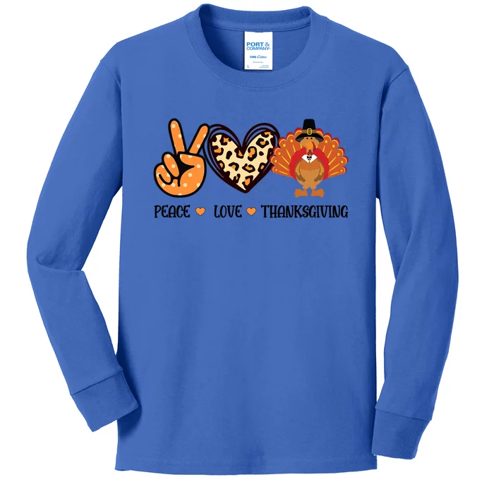 Peace Love Thanksgiving Fun Turkey Family Gift Kids Long Sleeve Shirt