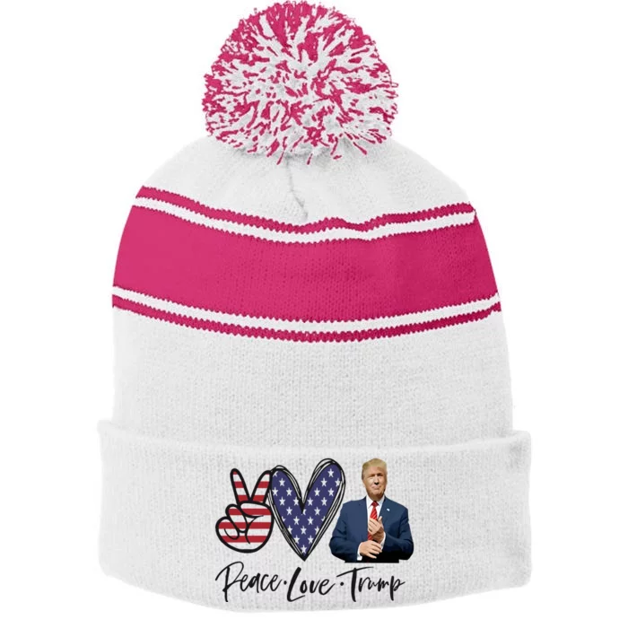 Peace Love Trump Funny Trump Girl Stripe Pom Pom Beanie