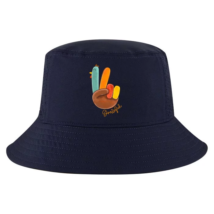 Peace Love Turkey Grateful Turkey Hand Sign Thanksgiving Cool Gift Cool Comfort Performance Bucket Hat