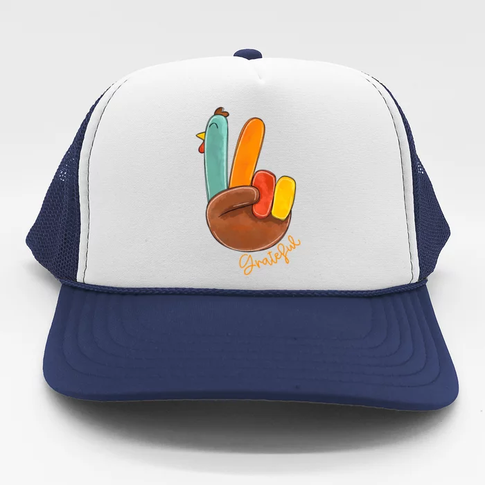 Peace Love Turkey Grateful Turkey Hand Sign Thanksgiving Cool Gift Trucker Hat