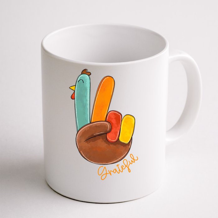 Peace Love Turkey Grateful Turkey Hand Sign Thanksgiving Cool Gift Front & Back Coffee Mug