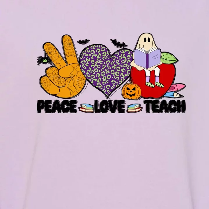 Peace Love Teach Teacher Halloween Costume For Men Gift Garment-Dyed Sweatshirt