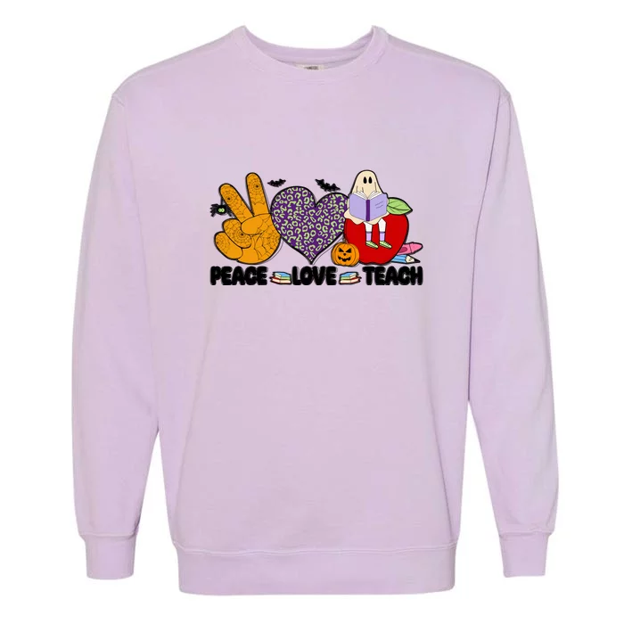 Peace Love Teach Teacher Halloween Costume For Men Gift Garment-Dyed Sweatshirt