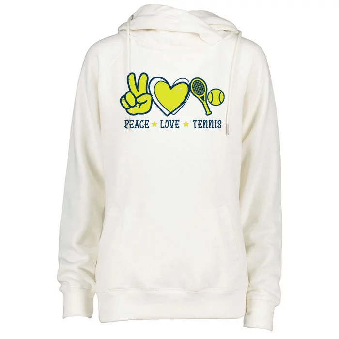 Peace Love Tennis Cool Player Coach Hippie Womens Funnel Neck Pullover Hood