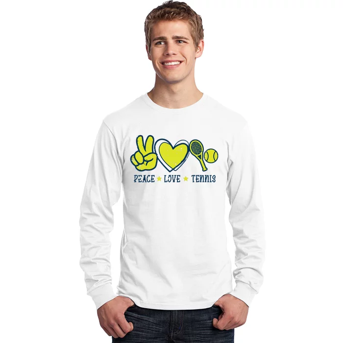 Peace Love Tennis Cool Player Coach Hippie Long Sleeve Shirt