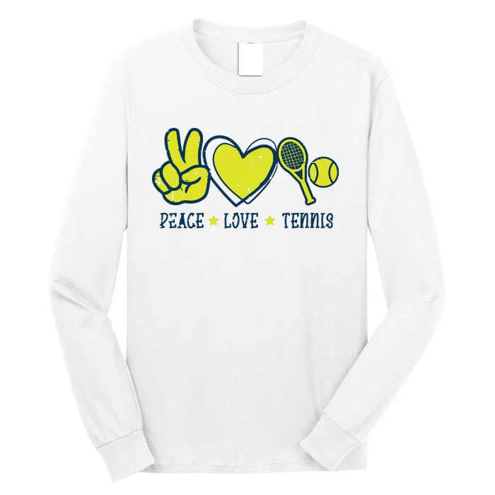 Peace Love Tennis Cool Player Coach Hippie Long Sleeve Shirt