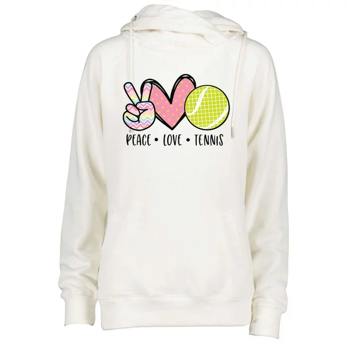 Peace Love Tennis Cute Design Womens Funnel Neck Pullover Hood