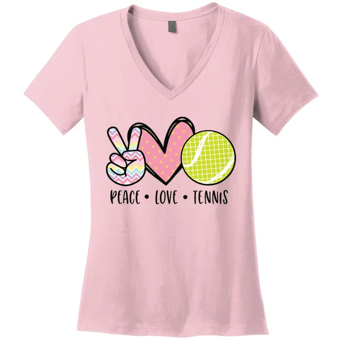 Peace Love Tennis Cute Design Women's V-Neck T-Shirt