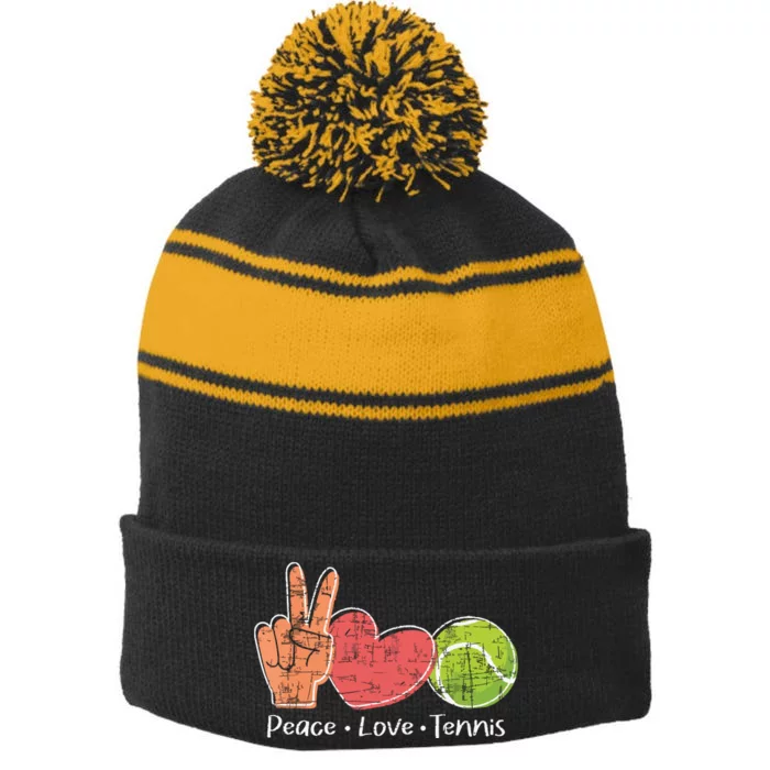 Peace Love Tennis Tournament Player Stripe Pom Pom Beanie