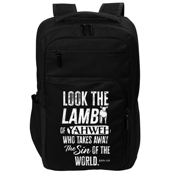 Passover Look the Lamb of Yahweh Yeshua Messianic Hebrew Impact Tech Backpack