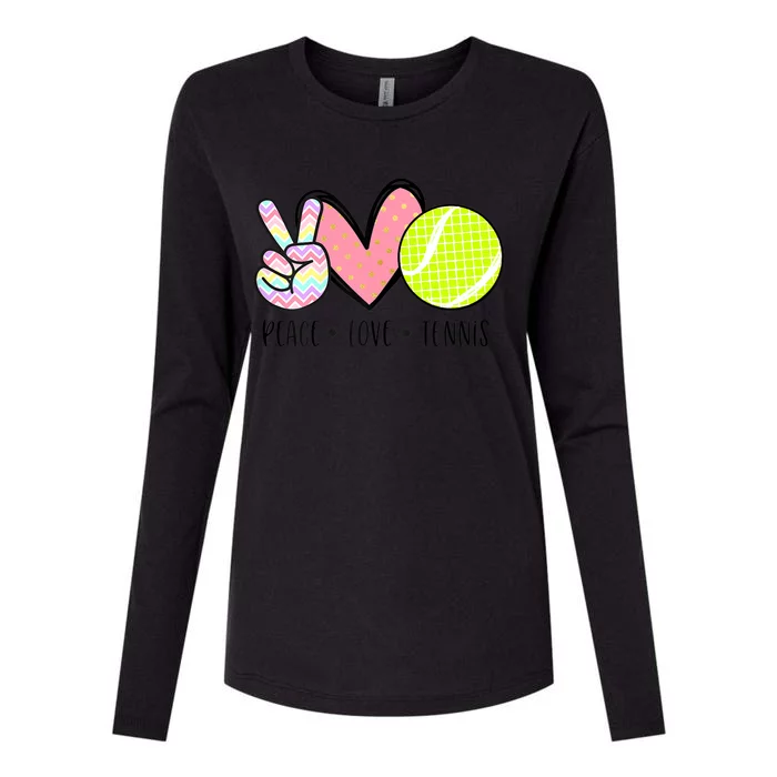 Peace Love Tennis Cute Design Gift For Women Ns Little Girls Gifts Womens Cotton Relaxed Long Sleeve T-Shirt