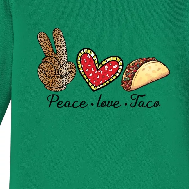 Peace Love Tacos Cinco De Mayo Fiesta Mexican Hippie Women Baby Long Sleeve Bodysuit