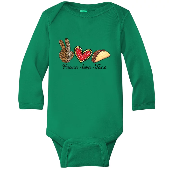 Peace Love Tacos Cinco De Mayo Fiesta Mexican Hippie Women Baby Long Sleeve Bodysuit