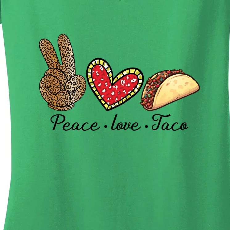 Peace Love Tacos Cinco De Mayo Fiesta Mexican Hippie Women Women's V-Neck T-Shirt