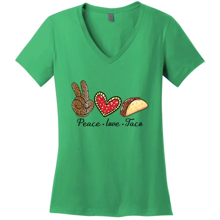 Peace Love Tacos Cinco De Mayo Fiesta Mexican Hippie Women Women's V-Neck T-Shirt