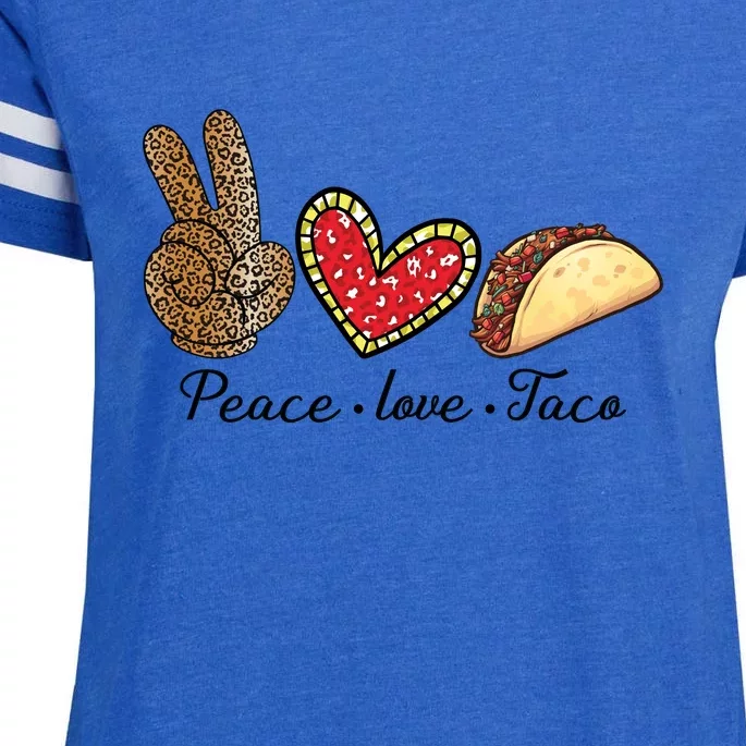 Peace Love Tacos Cinco De Mayo Fiesta Mexican Hippie Women Enza Ladies Jersey Football T-Shirt