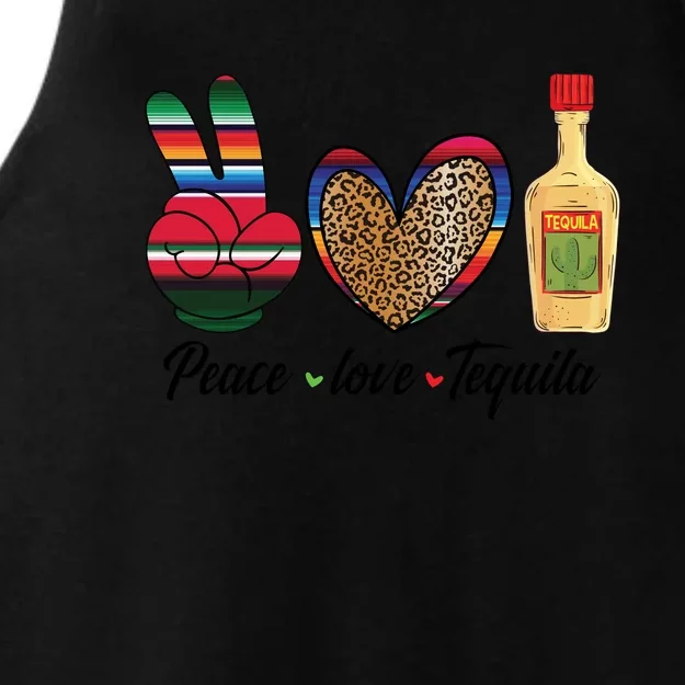 Peace Love Tequila Cinco De Mayo Leopard Heart Ladies Tri-Blend Wicking Tank