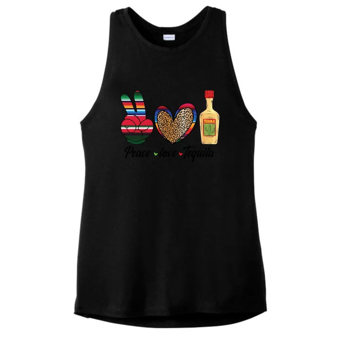 Peace Love Tequila Cinco De Mayo Leopard Heart Ladies Tri-Blend Wicking Tank