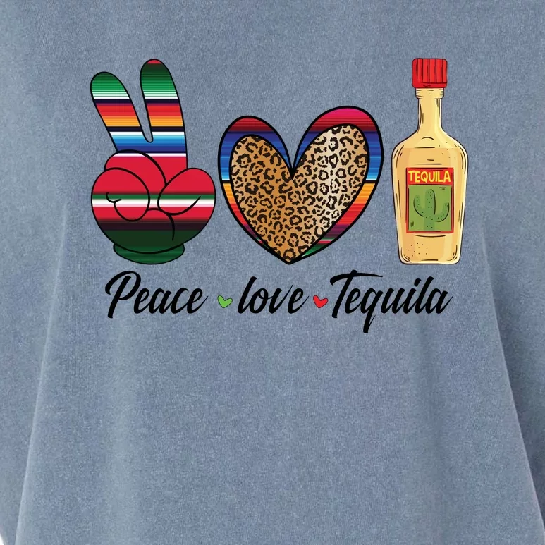 Peace Love Tequila Cinco De Mayo Leopard Heart Garment-Dyed Women's Muscle Tee