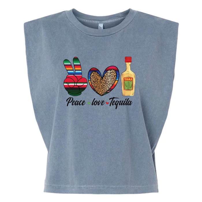 Peace Love Tequila Cinco De Mayo Leopard Heart Garment-Dyed Women's Muscle Tee