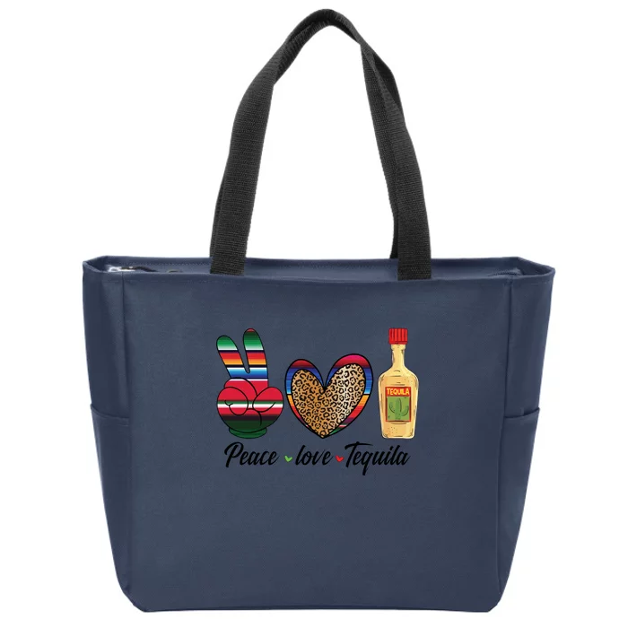 Peace Love Tequila Cinco De Mayo Leopard Heart Zip Tote Bag