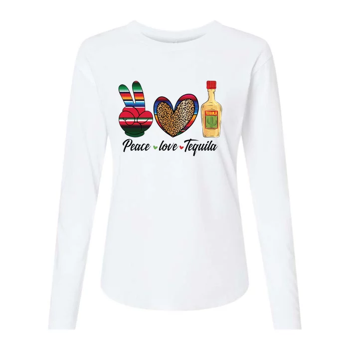 Peace Love Tequila Cinco De Mayo Leopard Heart Womens Cotton Relaxed Long Sleeve T-Shirt