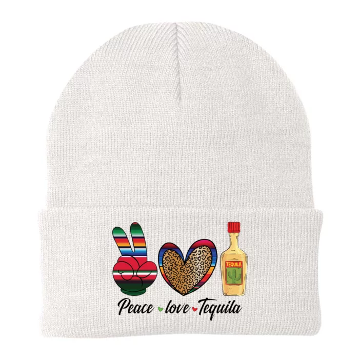 Peace Love Tequila Cinco De Mayo Leopard Heart Knit Cap Winter Beanie