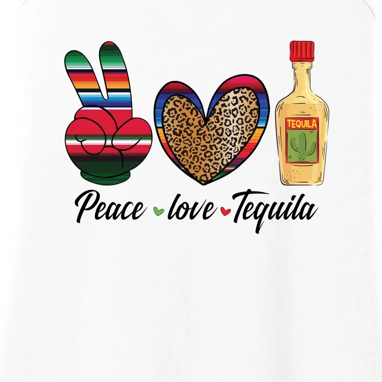 Peace Love Tequila Cinco De Mayo Leopard Heart Ladies Essential Tank