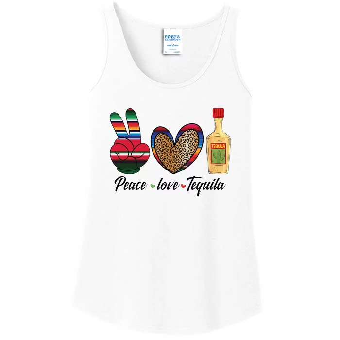 Peace Love Tequila Cinco De Mayo Leopard Heart Ladies Essential Tank