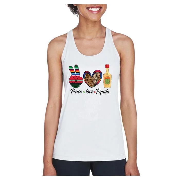 Peace Love Tequila Cinco De Mayo Leopard Heart Women's Racerback Tank