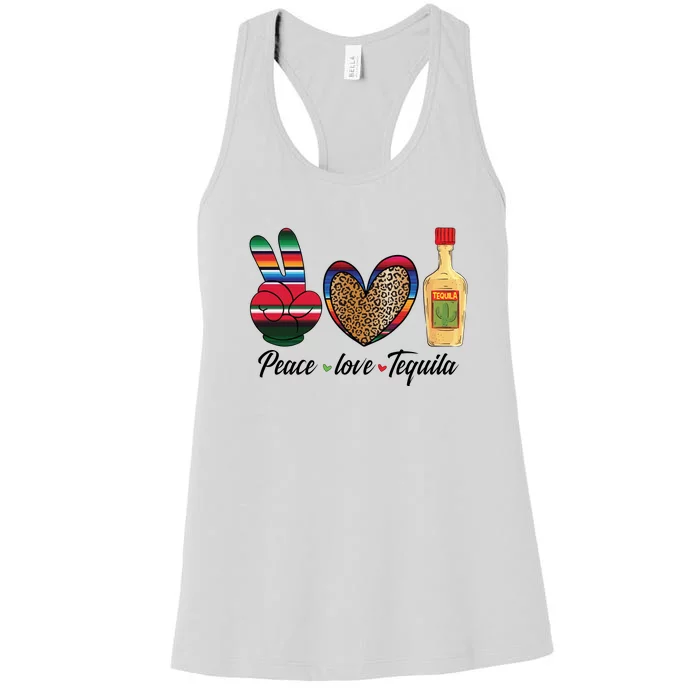 Peace Love Tequila Cinco De Mayo Leopard Heart Women's Racerback Tank