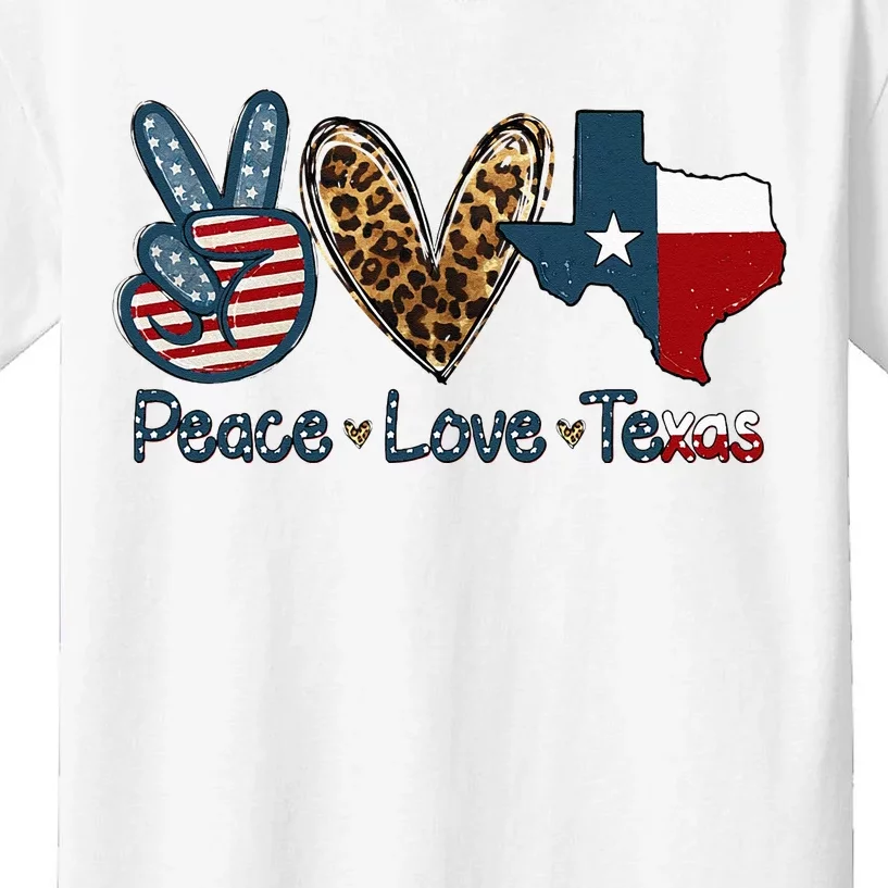 Peace Love Texas TX Texas Flag Funny City Home Roots Kids T-Shirt