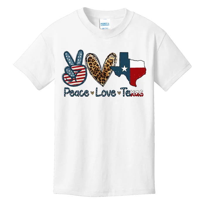 Peace Love Texas TX Texas Flag Funny City Home Roots Kids T-Shirt