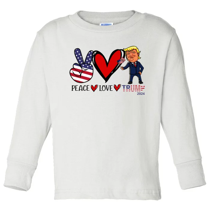 Peace Love Trump 2024 Us Flag President Trump Return Support Toddler Long Sleeve Shirt