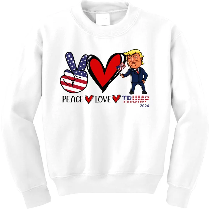 Peace Love Trump 2024 Us Flag President Trump Return Support Kids Sweatshirt