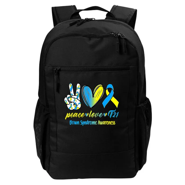 Peace Love T21 Blue Yellow Ribbon Down Syndrome Awareness Daily Commute Backpack