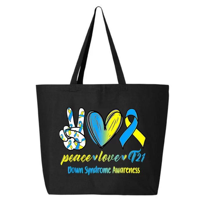 Peace Love T21 Blue Yellow Ribbon Down Syndrome Awareness 25L Jumbo Tote