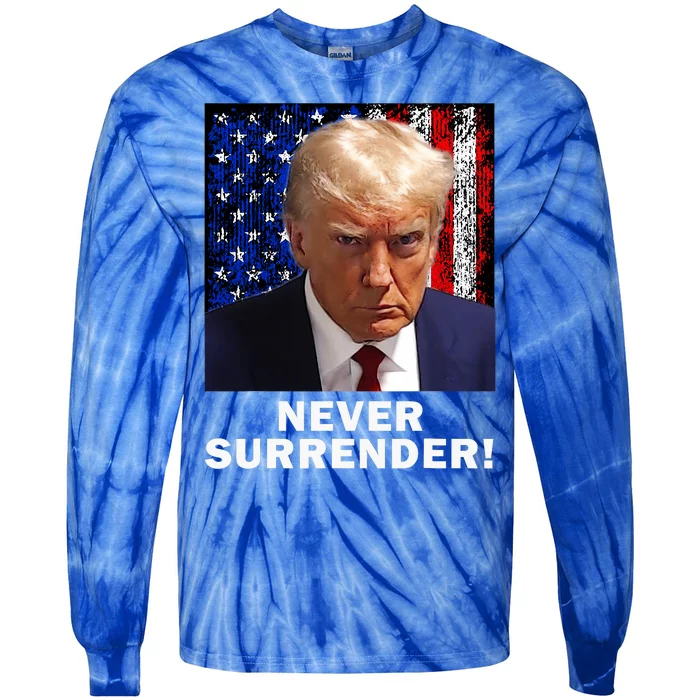 President Legend Trump 2024 Mugshot Never Surrender Tie-Dye Long Sleeve Shirt