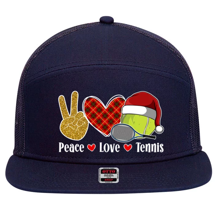 Peace Love Tennis Christmas Tennis Player Xmas Party Cool Gift 7 Panel Mesh Trucker Snapback Hat