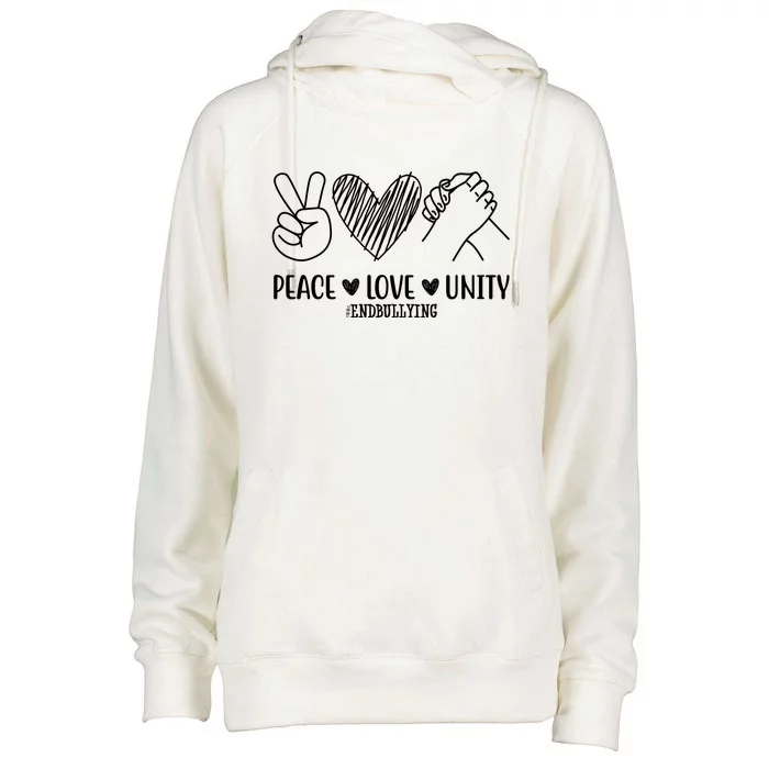 Peace Love Unity End Bullying Awareness Womens Funnel Neck Pullover Hood