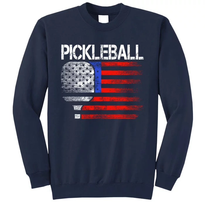 Paddleball Lover Us Flag Pickleball Player Tall Sweatshirt