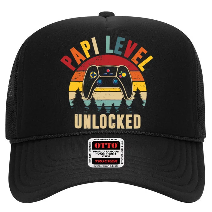 Papi Level Unlocked Funny Gamer Father's Day Tank Top High Crown Mesh Trucker Hat