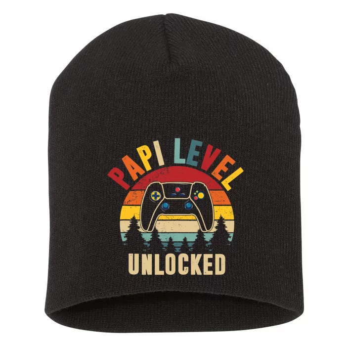 Papi Level Unlocked Funny Gamer Father's Day Tank Top Short Acrylic Beanie