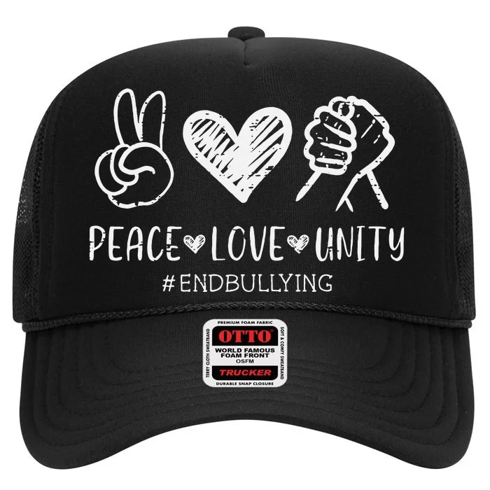 Peace Love Unity Orange Anti Bullying Unity Day High Crown Mesh Trucker Hat