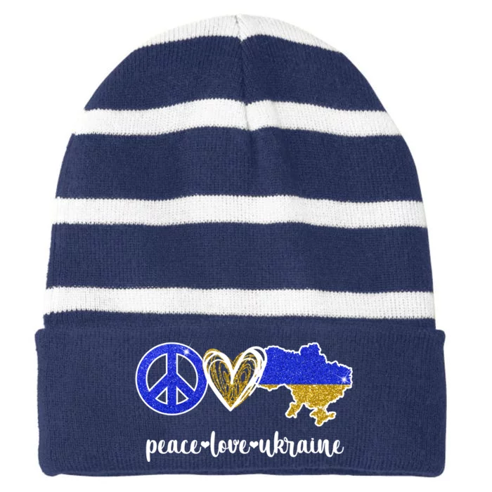 Peace Love Ukraine Striped Beanie with Solid Band