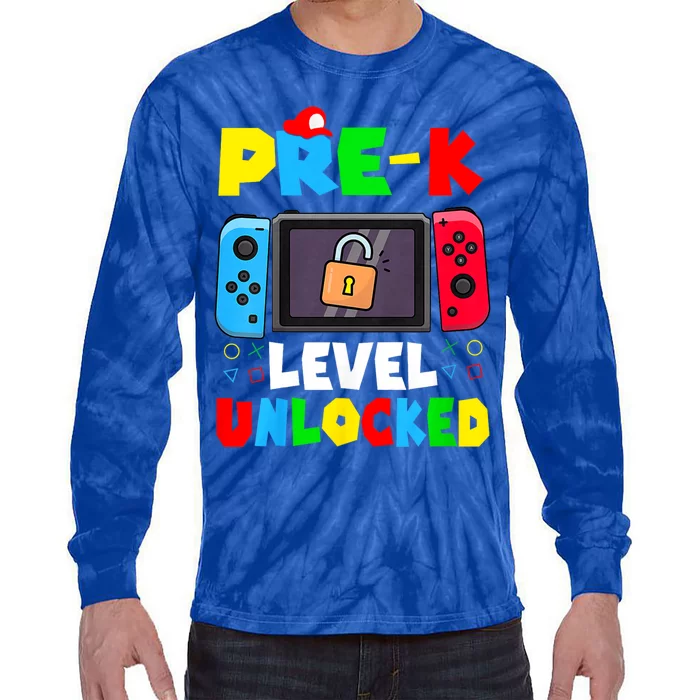 Prek Level Unlocked Video Game Back To School Tie-Dye Long Sleeve Shirt