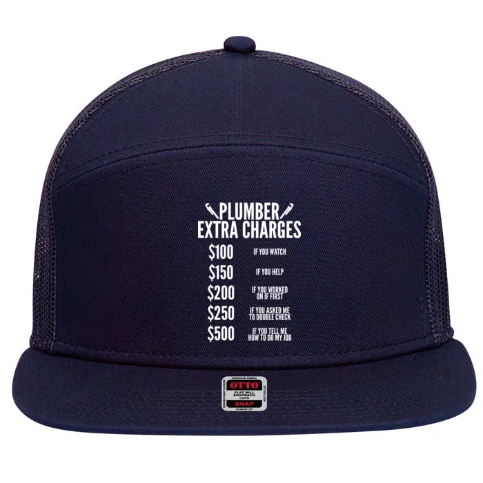 Plumber Extra Charges 7 Panel Mesh Trucker Snapback Hat