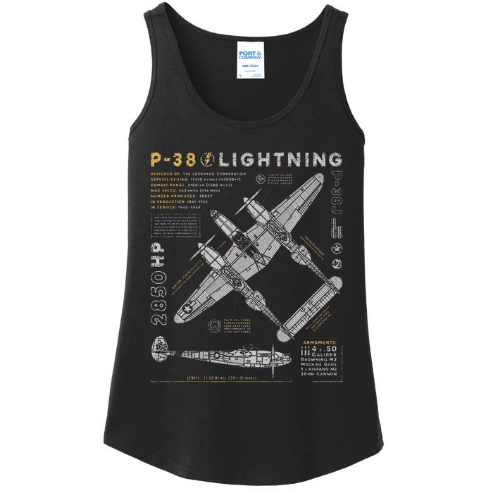 P38 Lightning Vintage P38 Fighter Aircraft Ww2 Aviation Ladies Essential Tank