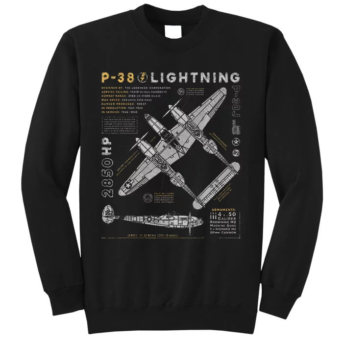 P38 Lightning Vintage P38 Fighter Aircraft Ww2 Aviation Tall Sweatshirt